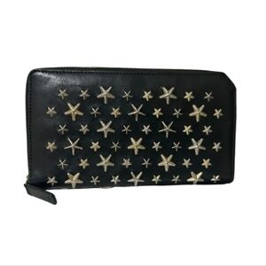 Jimmy Choo Black Leather Long Wallet With Silver Star Studs